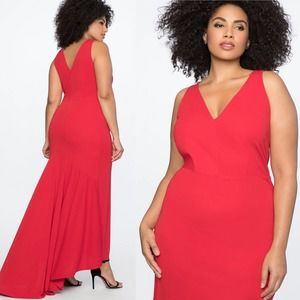 Eloquii Deep V-Neck Jersey Sleeveless Long Maxi Gown Red Size 22